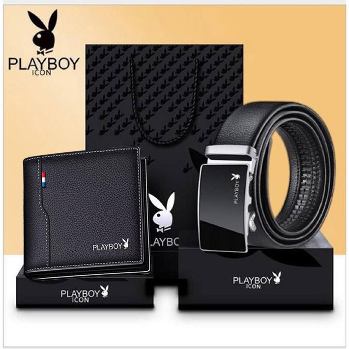 Bộ quà tặng ví khuy bấm + thắt lưng PLAYBOY cao cấp - túi hộp như hình phù hợp làm quà tặng