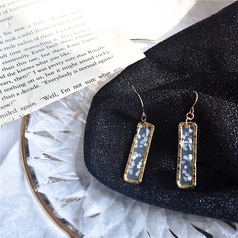 Hoa tai kim loại dáng dài thiết kế hình chữ nhật phối đá lấp lánh