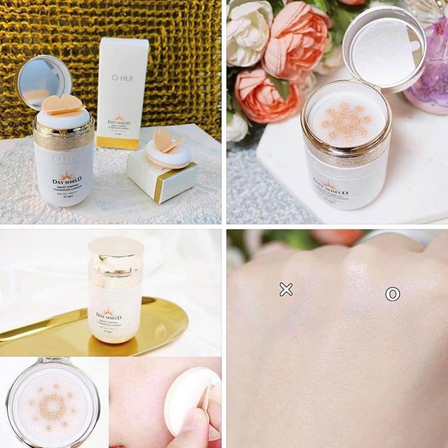 Bộ phấn chống nắng OHUI Day Shield Smart Pumping Foundation Cushion Set tặng nước hoa hồng, sữa dưỡng và sữa rửa mặt