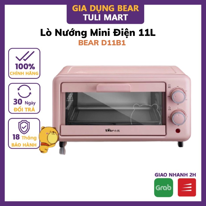 Lò Nướng Mini Điện Đa Năng BEAR 11L D11B1, Bếp nướng điện Mini Cho Gia Đình ( Công Suất 800W), Bảo hành 12Th