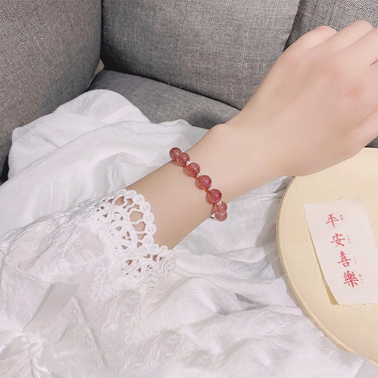 Vòng Tay Pha Lê Dâu Tây / Đào Zhaozheng / Hoa Đào Tự Nhiên Có Chuông An Toàn Cho Nữ