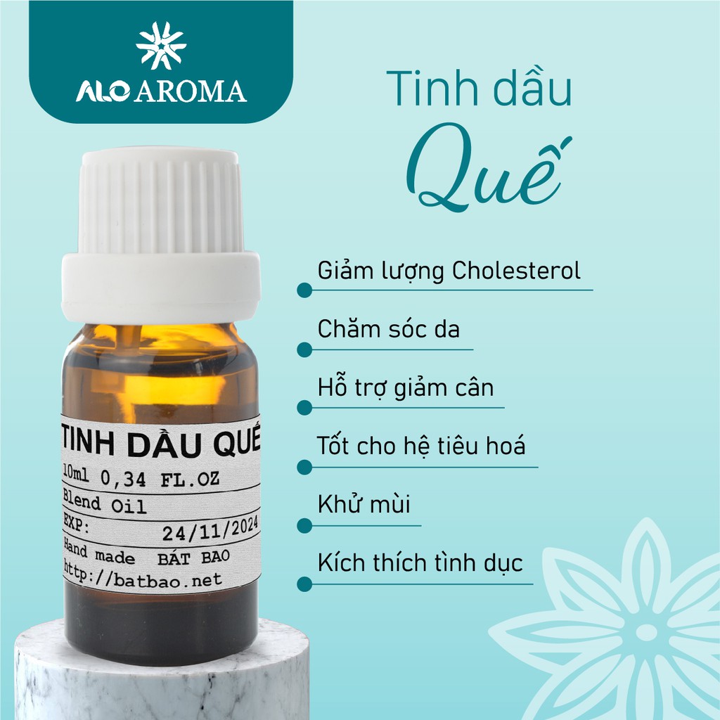 Tinh Dầu Quế Thiên Nhiên khử mùi, tốt cho hệ tiêu hoá, chống vi khuẩn nấm mốc Cinnamon Essential Oil AloAroma