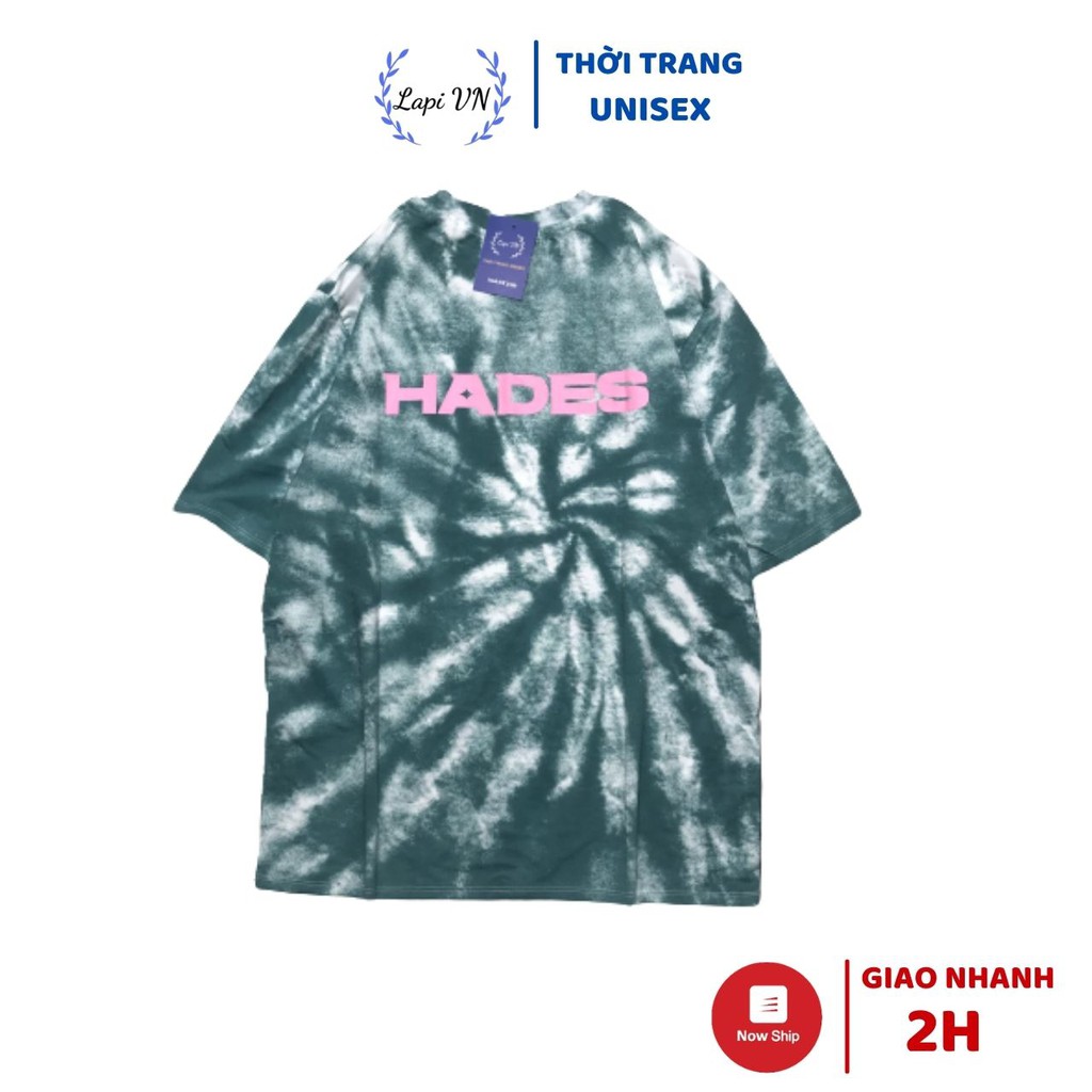 Áo Thun Unisex Loang Màu Xanh Hadess Lapi VN, Chất Cotton Form Rộng Tay Lỡ Cổ Tròn Freesize, Big Size