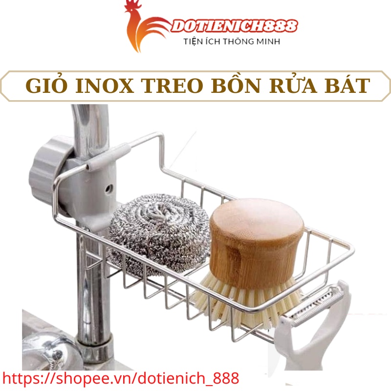 Giỏ inox treo bồn rửa chén bát - Giá để đồ rửa bát inox treo vòi nước tiện dụng