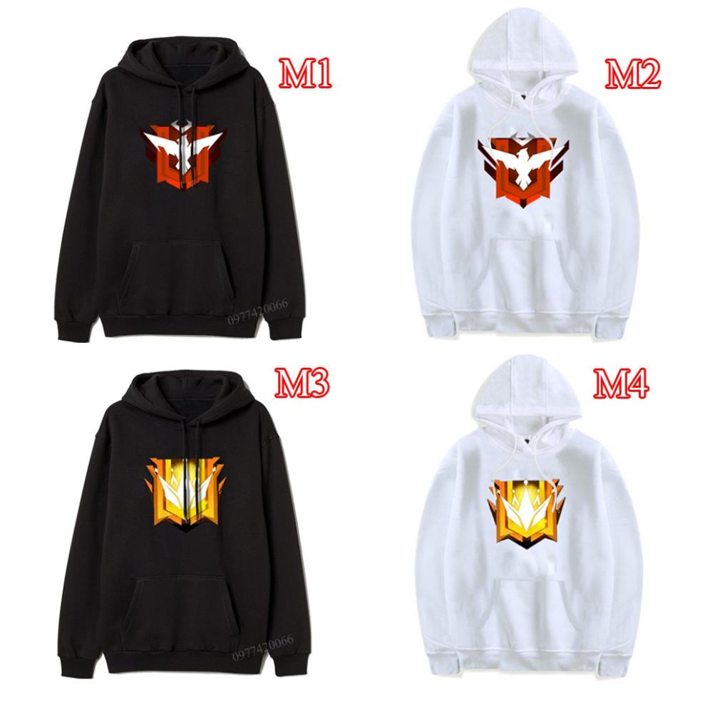 Ào free fire 3D, áo hoodie freefire, logo rank thách đấu, rank huyền thoại
