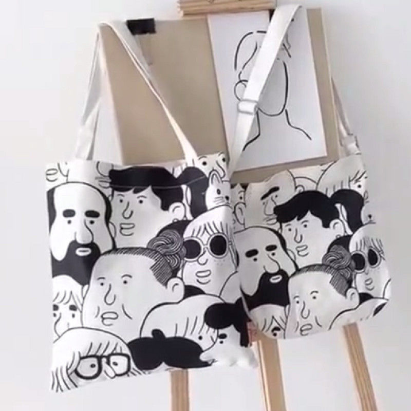 Cartoon Avatar Korean Fashion One Shoulder Canvas Bag Large Capacity Canvas Shopping Bag