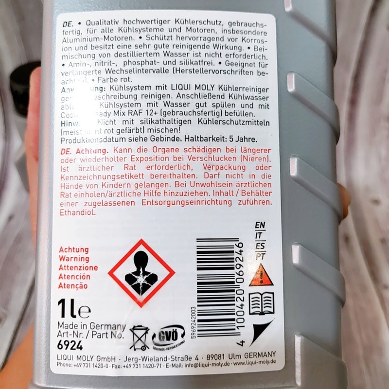 Nước làm mát động cơ, nước giải nhiệt Liqui Moly màu đỏ pha sẵn 1L