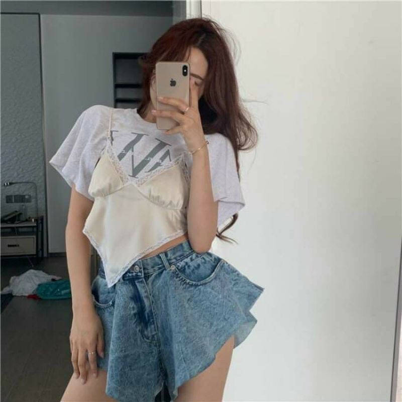 Quần shorts Jeans Xòe ống rộng tuarua