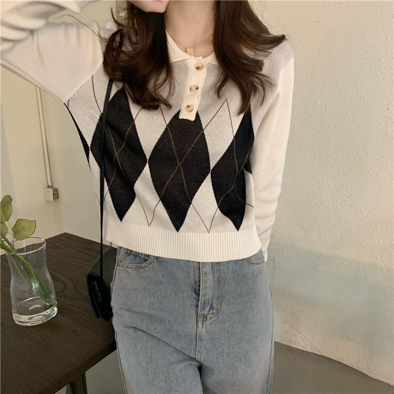 Áo Len Tay Dài Màu Sắc Retro Thời Trang Mùa Thu Cho Nữ