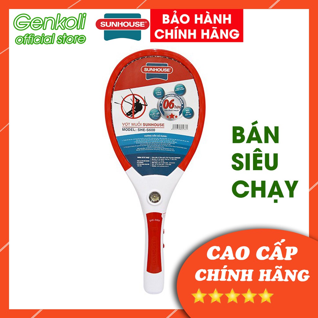 Vợt muỗi sunhouse S600 cao cấp - Vợt điện Genkoli phân phối chính hãng, dây sạc rời, có đèn LED