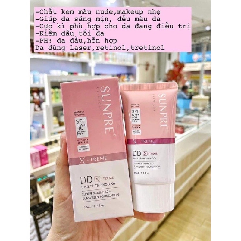 🍃 Kem chống nắng Mona Frema Sunpre X treame DD Hồng 50ml
