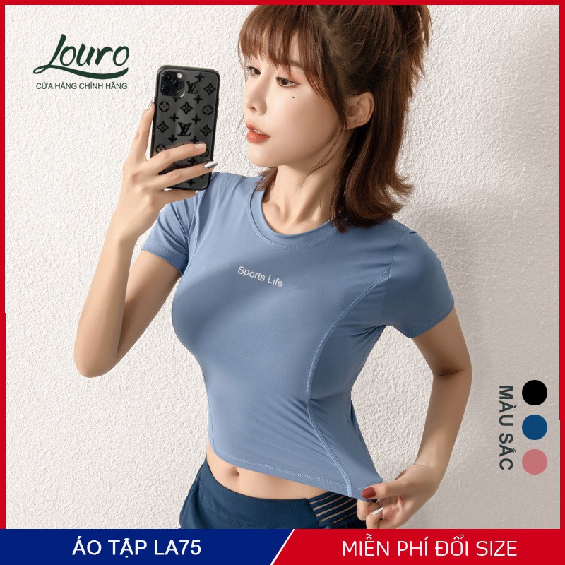 Áo thể thao tập gym, yoga nữ Louro, kiểu áo croptop body chất liệu co giãn 4 chiều, thông thoáng - LA76