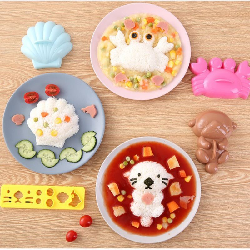 Khuôn làm cơm tạo hình sò, cua, mèo cho bé