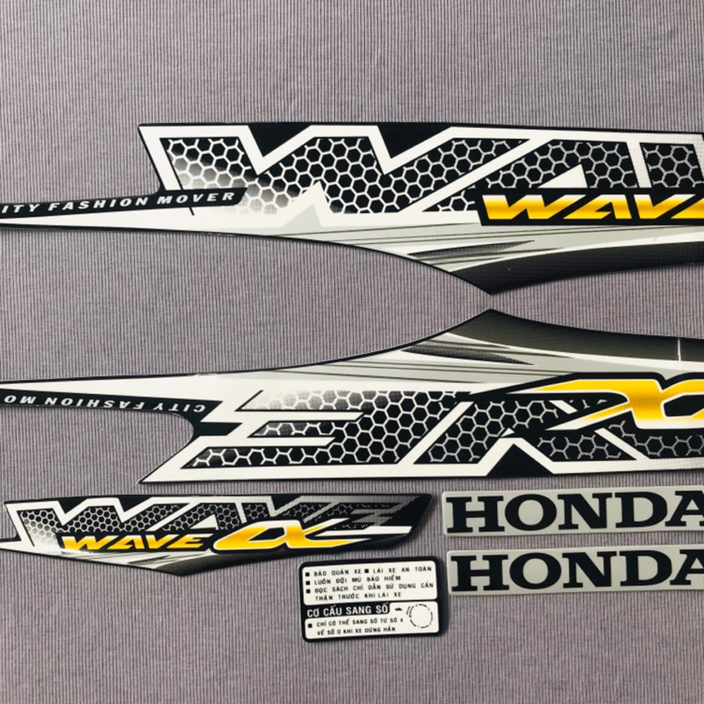 Nguyên bộ tem rời 3 lớp zin thái dán xe máy Honda Wave A Wave Alpha đời 2016 màu đen