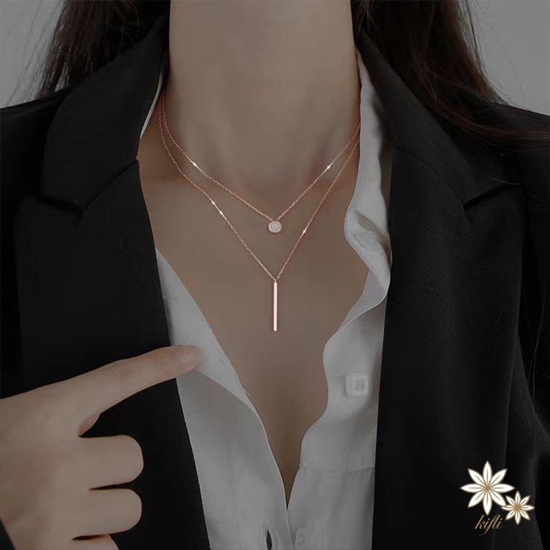 Vòng Cổ Hai Lớp Đính Đá Kim Cương Đơn Giản Phong Cách Harajuku Cho Nữ