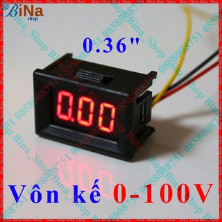 Vôn kế DC 0-100V 0.36" 3 dây led đỏ