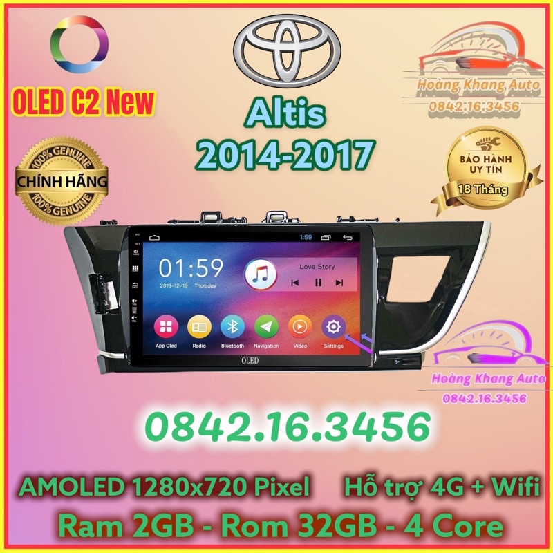 Màn hình Android OLED C2 New Theo Xe Altis 2014 - 2017, 10 inch kèm dưỡng và jack nguồn zin theo xe