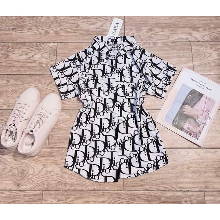 ÁO SƠ MI DIOR TAY NGẮN HỌA TIẾT