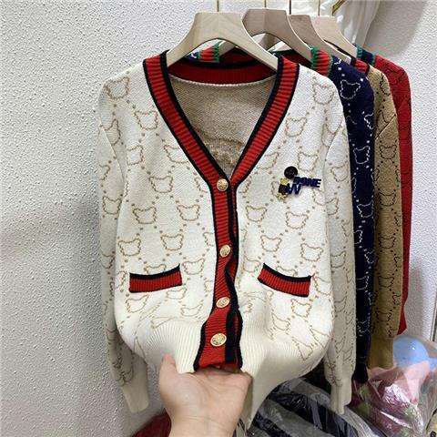 Áo Khoác Cardigan Dệt Kim Tay Dài Dáng Rộng Màu Sắc Trẻ Trung