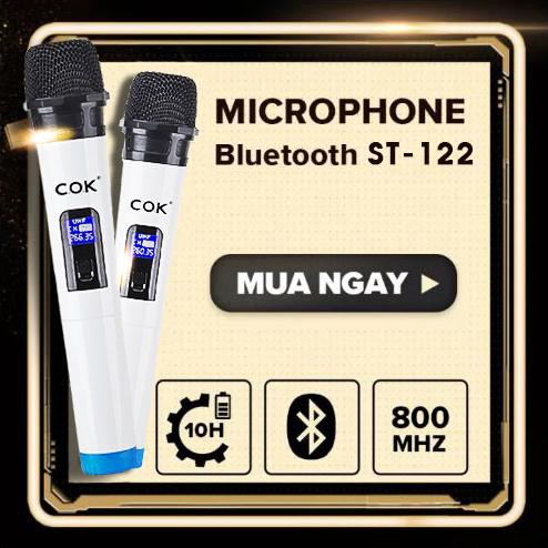 Micro Không Dây C.O.K ST-122 (2 Micro) [Phù Hợp Với Mọi Loa Kéo & Dàn Âm ly, jack 6.5, Bắt Âm Tốt] - Hàng Mới 100% Chính