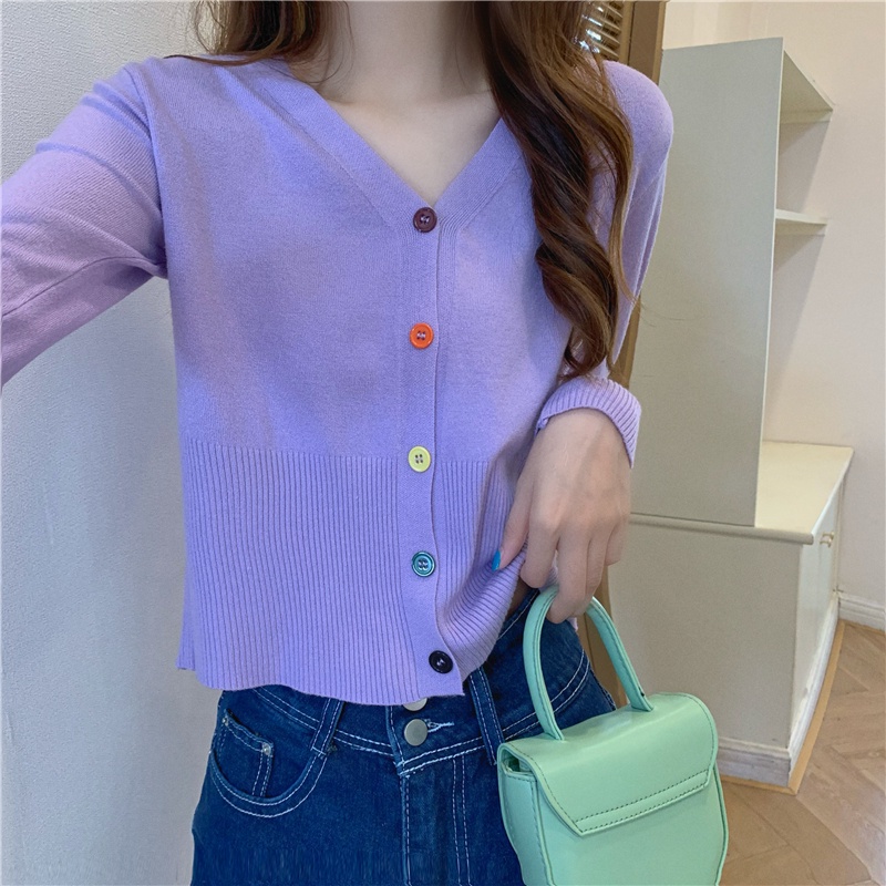 IELGY    Áo Khoác cardigan Dệt Kim Tay Dài Cổ Chữ v Dáng Rộng Phong Cách retro Dành Cho Nữ