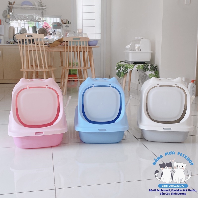Nhà vệ sinh cho mèo SIZE LỚN, có nắp đậy ngăn mùi kèm xẻng