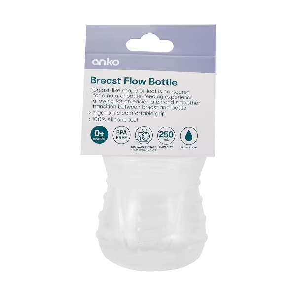 Bình uống sữa bình ti cổ rộng Anko Breast Flow Bottle, Úc  chất liệu an toàn, dành cho bé mới sinh
