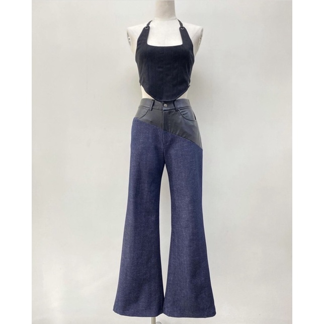 LEE - Quần Jean Ống Loe Phối Da