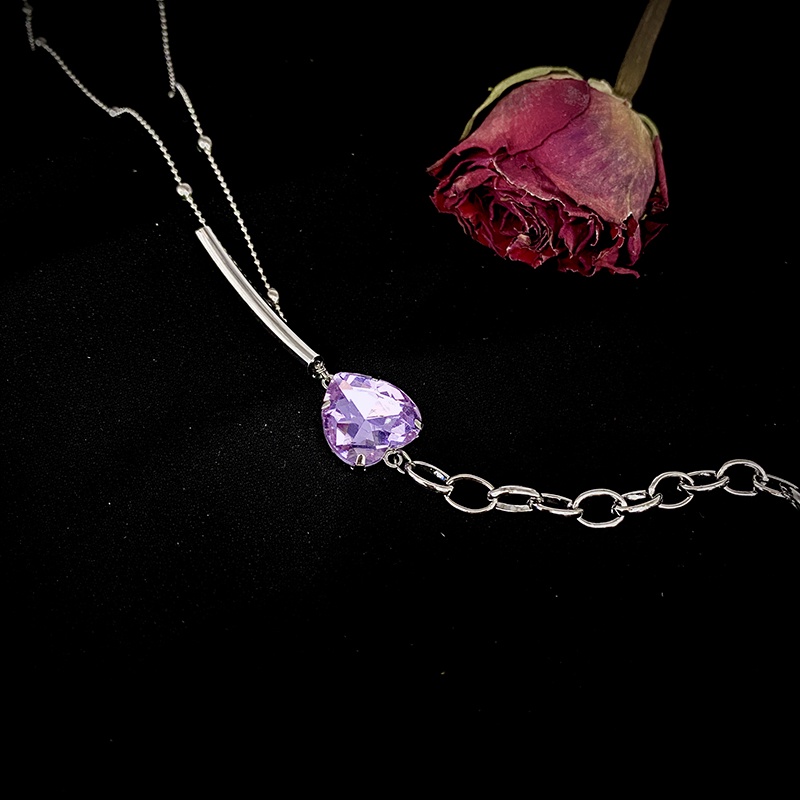 Vòng Cổ Kim Loại Mặt Trái Tim Màu Tím Thời Trang Hàn Quốc Cổ Điển