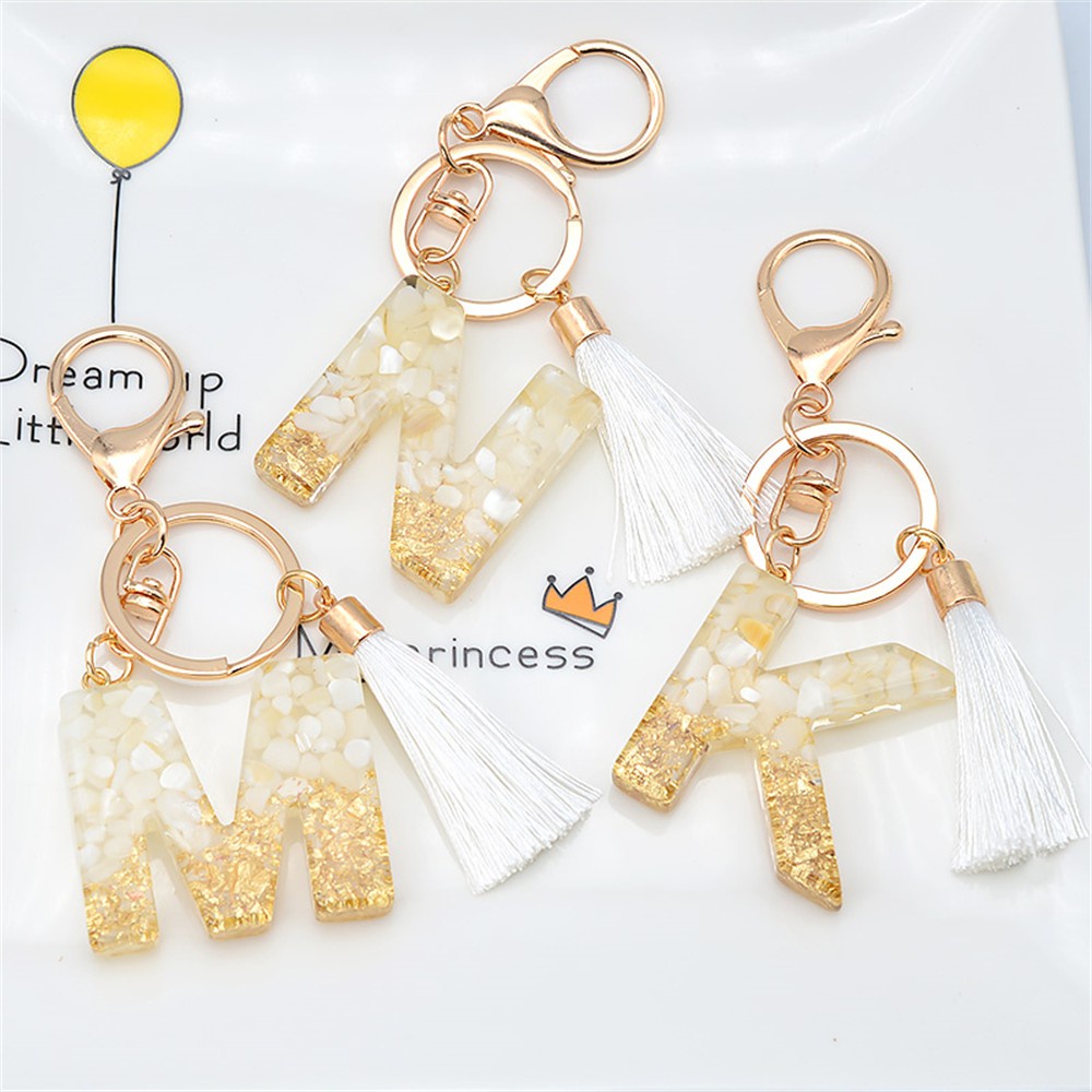 1 Móc Khóa Hình Chữ Cái Tiếng Anh Màu Gradient Resin Kim Tuyến Vàng Đồng Thủ Công Cho Xe Hơi Túi Xách