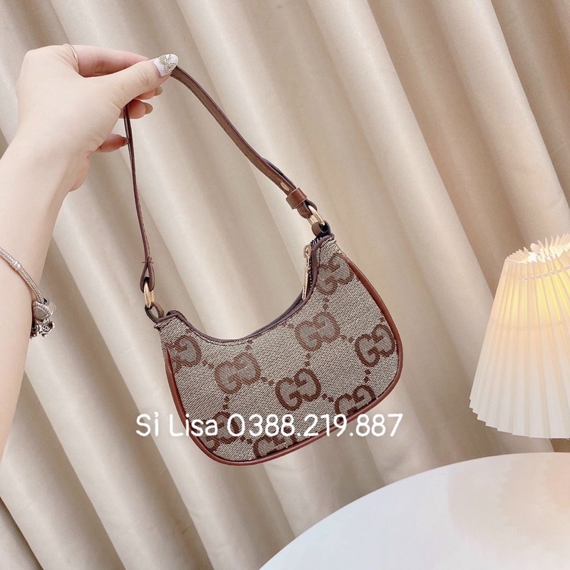 Túi Kẹp Nách Túi Đeo Vai Vải Phối Chữ Màu Nâu Cho Bé Yêu Size Mini