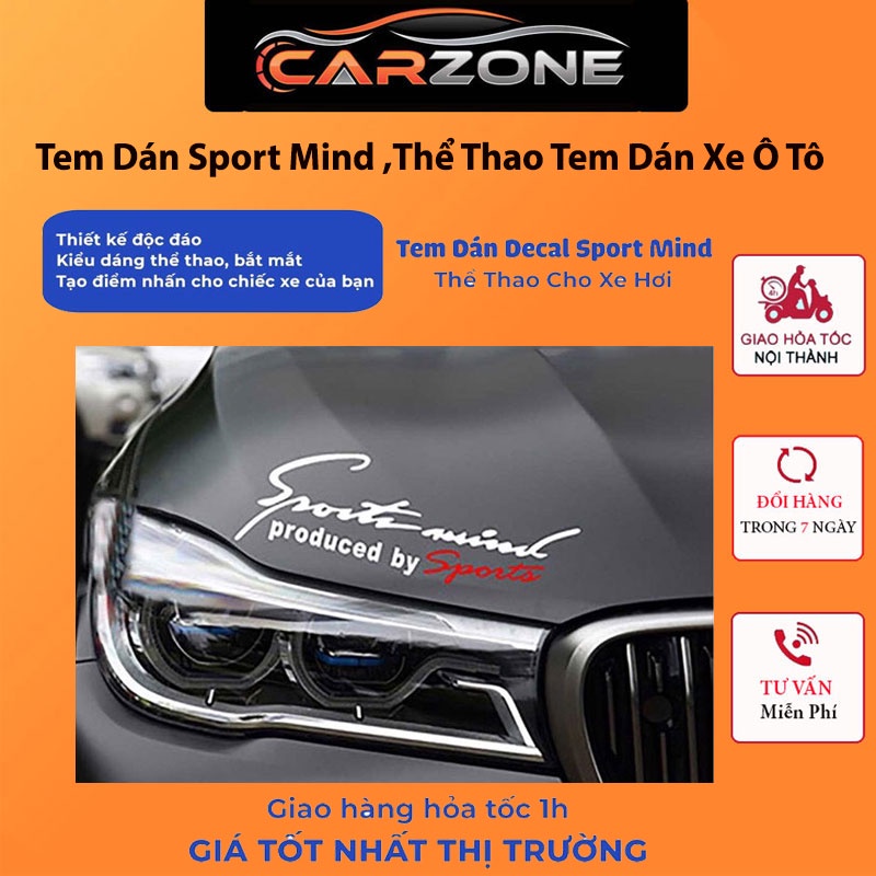 Tem Sport Mind Produced By Sport Dán Xe Ô Tô, Decal Dán Xe Thể Thao Tạo Điểm Nhấn Phong Cách CARZONE,TOP