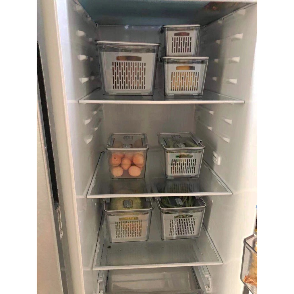 Hộp Đựng Thực Phẩm Tủ Lạnh 2 Lớp Có Lỗ Thoát Nước, Có Khóa Thoát Khí, Dễ Dàng Bảo Quản