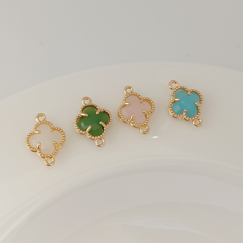 Hạt charm Mặt dây chuyền hình cỏ bốn lá mạ vàng 14K đính đá Zircon sang trọng 12mm DIY