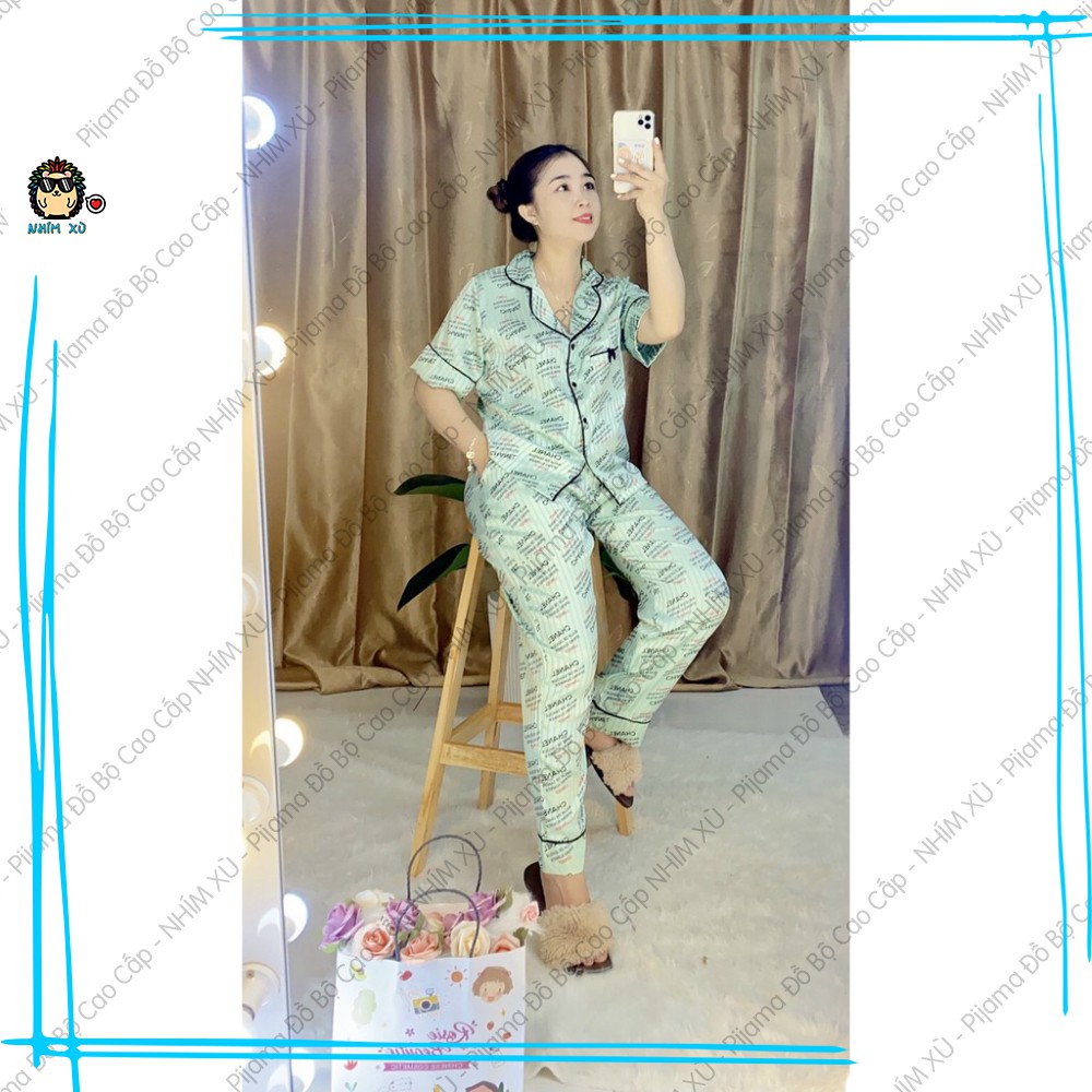 Đồ Bộ Ngủ Pijama Mặc Nhà Vải Gấm Cao Cấp CC Graffity Quần Dài Áo Tay Ngắn | BigBuy360 - bigbuy360.vn
