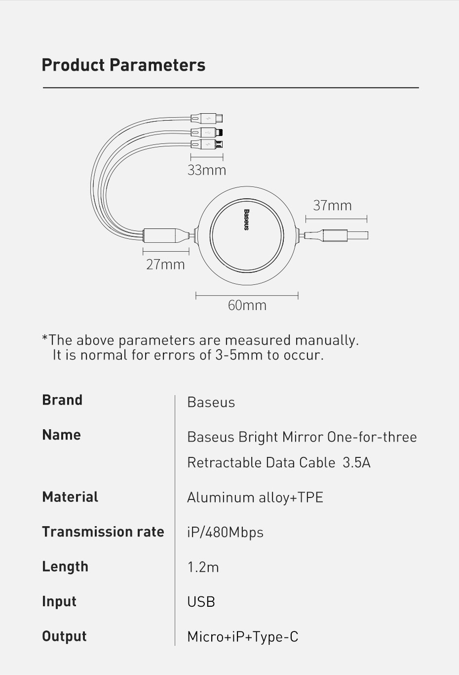 Cáp Sạc Baseus Type C Micro USB C Iphone 3 Trong 1 Cho Huawei Xiaomi Samsung Iphone 12 Pro Max Có Thể Thu Gọn Tiện Lợi