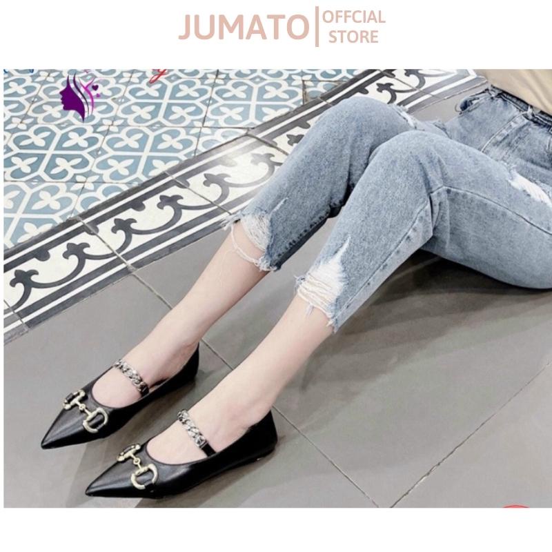 Giày bệt nữ mũi nhọn quai ngang sích khuy cd JUMATO 110523356939