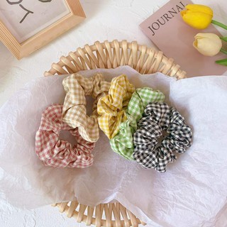 Dây buộc tóc vải scrunchies vải caro bản nhỏ