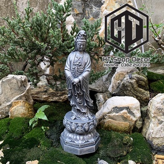 Tượng Mẹ Quan Âm 23cm đá xám trang trí nội thất nhà cửa- phong thủy- thờ cúng