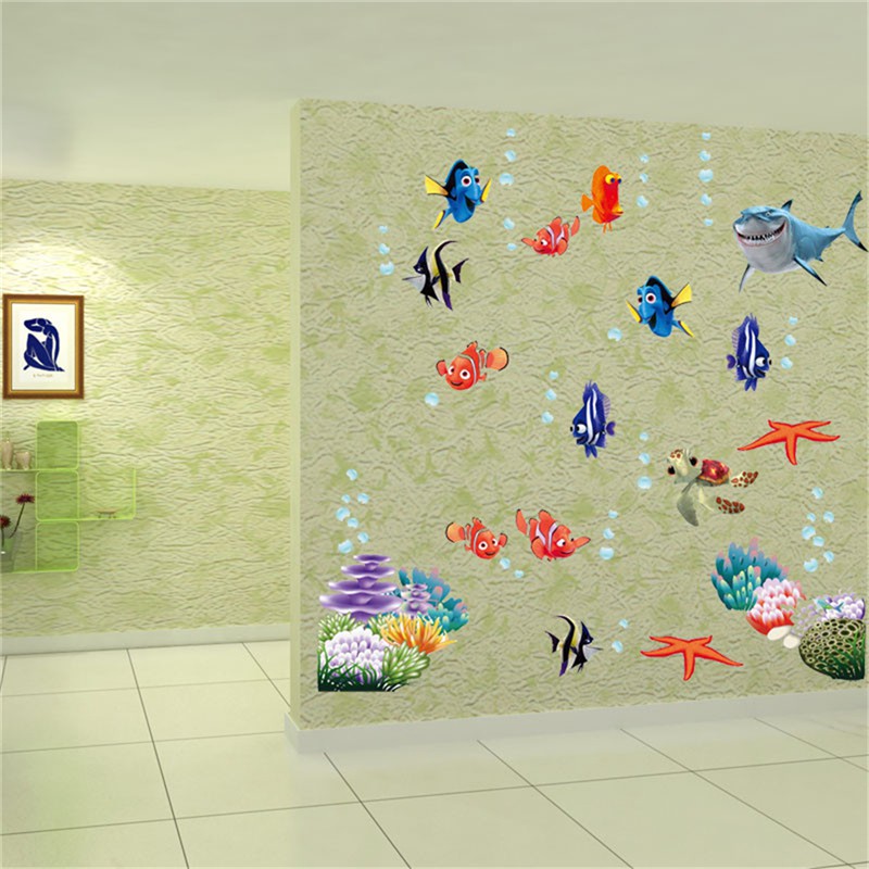 HL Sticker Dán Tường Trang Trí Phòng Tắm Hình Cá Biển Hoạt Hình
