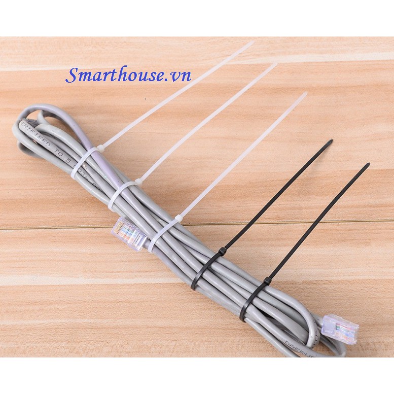 Set 100 dây thít bằng nylon đầu khóa zip nhanh màu trắng/đen tiện dụng