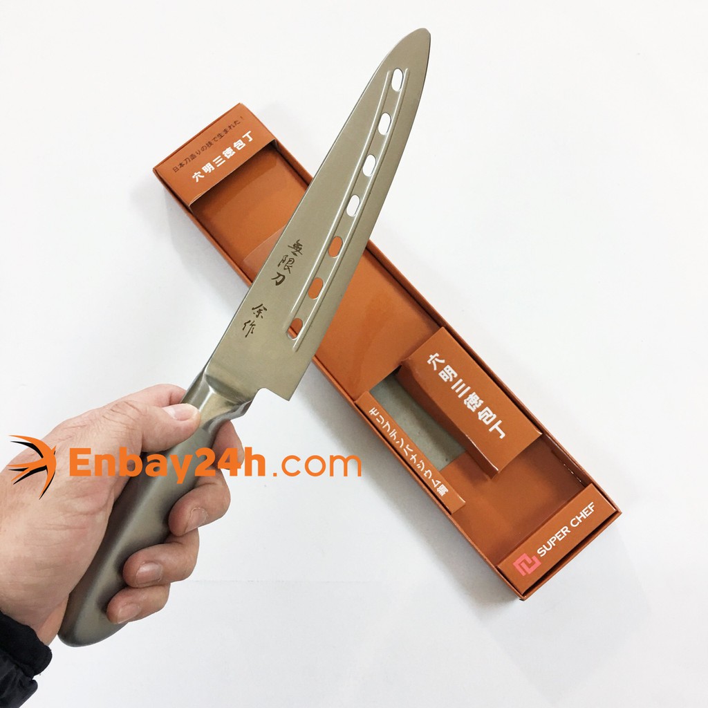 Dao Bếp Nhật Bản thái cắt thực phẩm có lỗ cán rỗng cao cấp Super Chef lưỡi 18.5cm Tiêu chuẩn Nhật Bản Dao-I