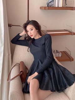 ODER- Váy len xoè phối vải kim tuyến có ảnh thật