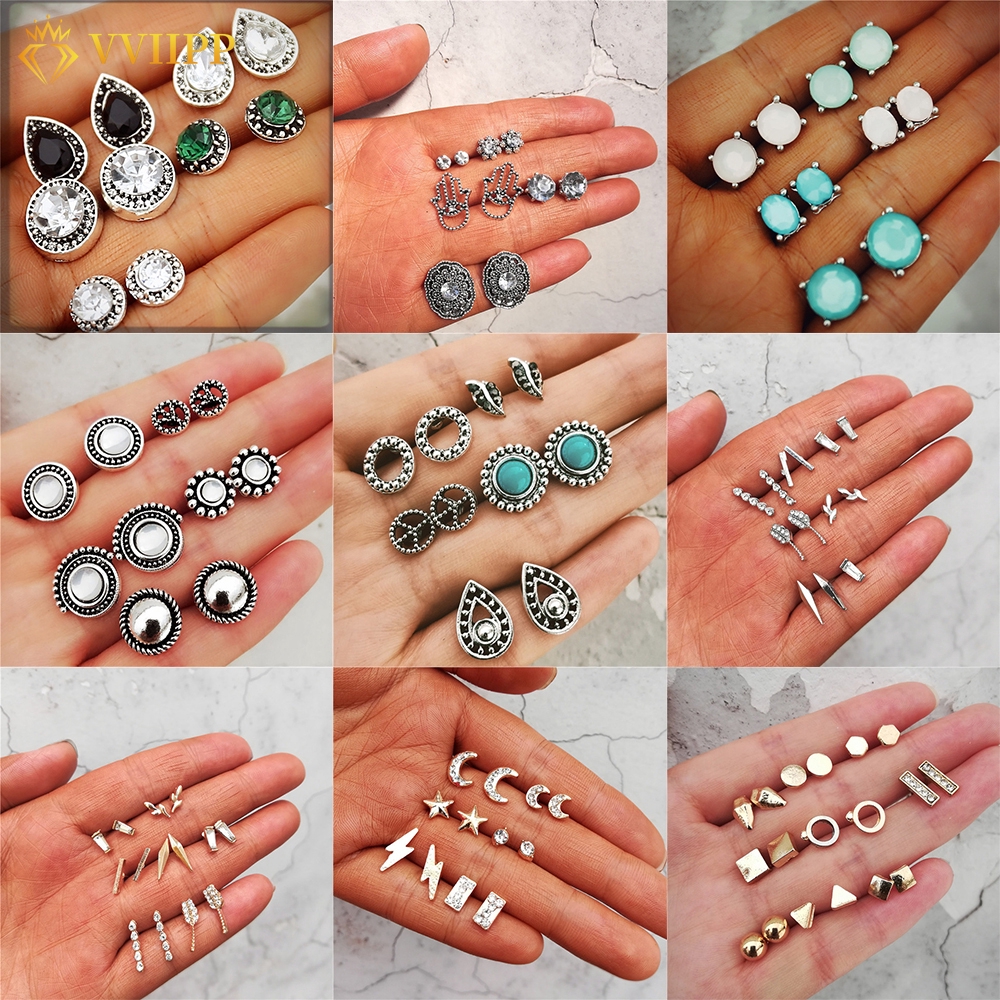 Bộ khuyên tai mặt tròn phong cách cổ điển nhiều kiểu tùy chọn