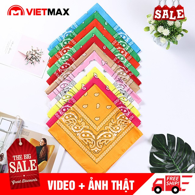 Khăn Turban Bandana Vải Cotton Vuông Hiphop Buộc Đầu , Quấn Cổ Đa Năng 54x54cm