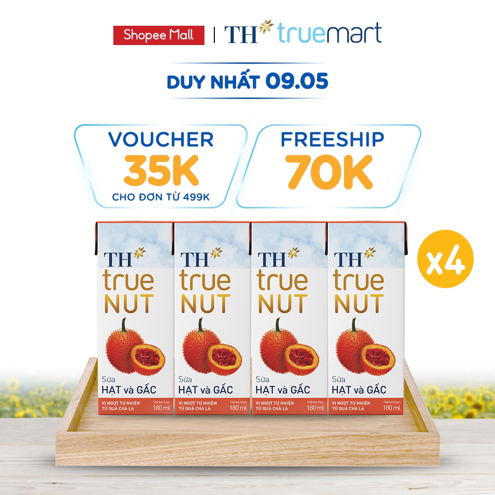4 Lốc sữa hạt và gấc TH True Nut 180ml (180ml x 4 hộp)