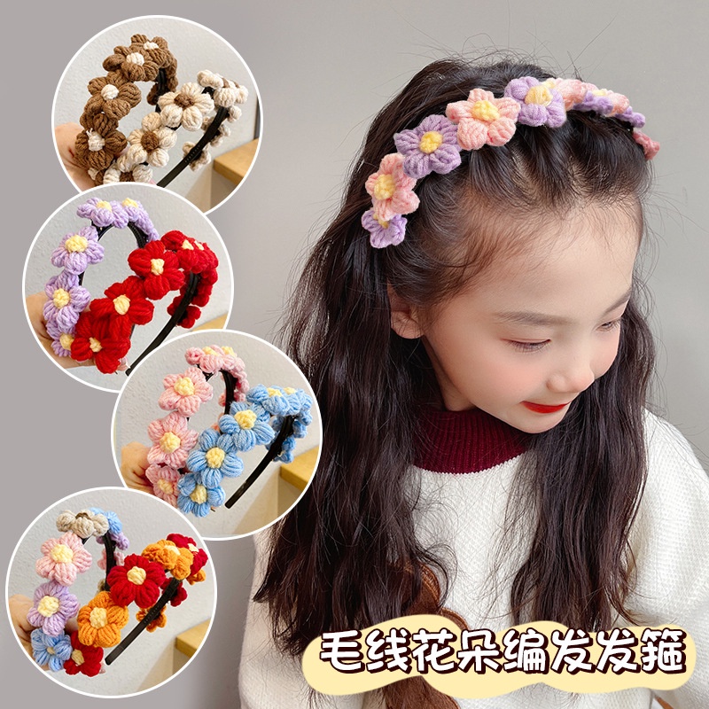 Băng đô đan len đính hoa xinh xắn cho bé gái
