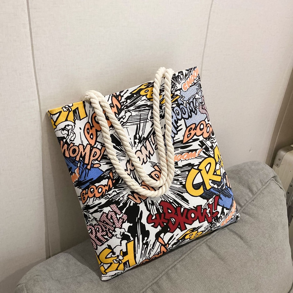 Túi tote túi vải canvas màu sặc sỡ -  Túi xách cho nữ thời trang học sinh, phong cách Nhật Bản
