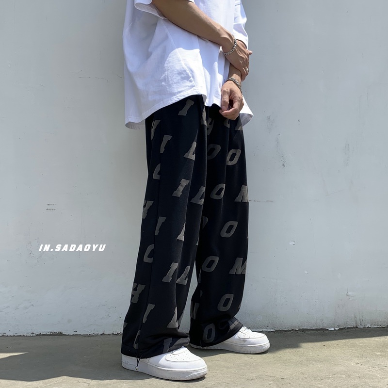 Quần Dài Dây Rút In Họa Tiết Toàn Diện Phong Cách Hip Hop Hàn Quốc