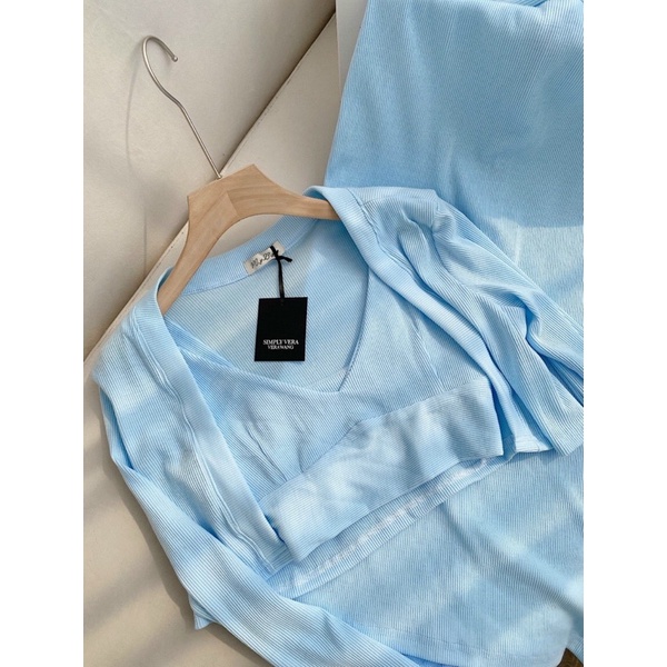 Set 3 món: khoác crop + crop 2s + chân váy midi